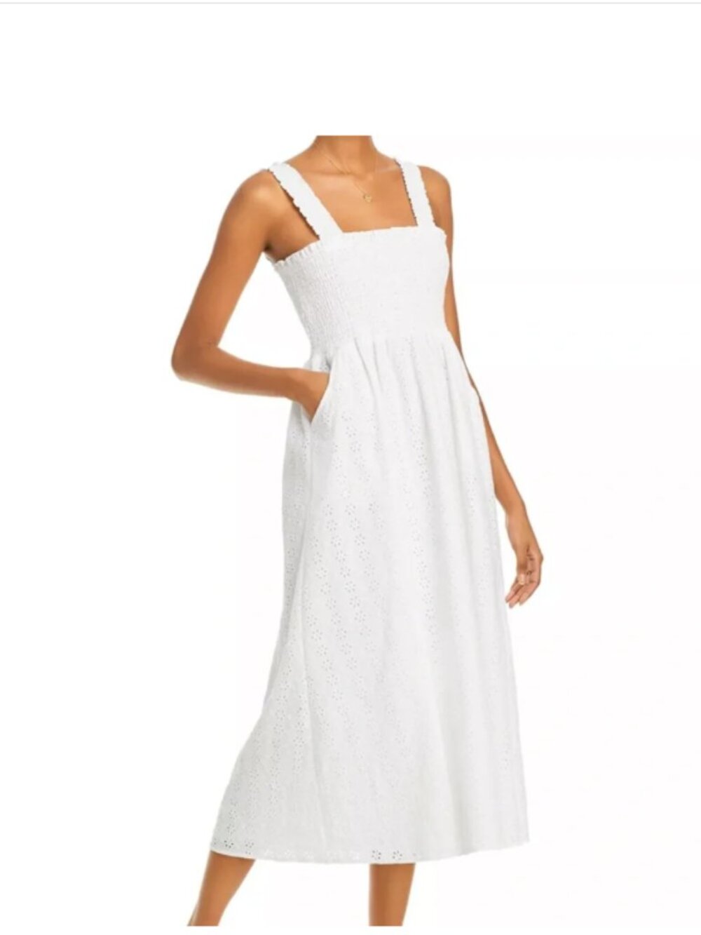 Aqua Eyelet Smocked Midi Dress Size: XS